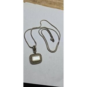 Silver Tone Snake Avon HS Chain 34" Necklace w Mother Pearl Slider 120lr-cb17